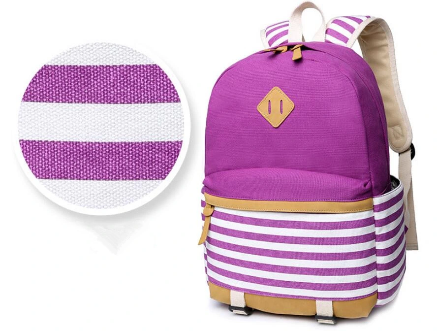 Custom Striped Canvas Students Large-Capacity School Bag Fashion Girl Boy Backpack