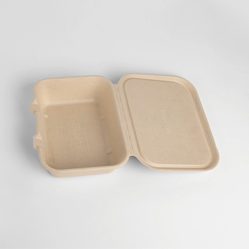 9 Inch Disposable Lunch Box Degradable Food Container Bagasse Carton with Lid Packed Takeaway Box (Q-28)