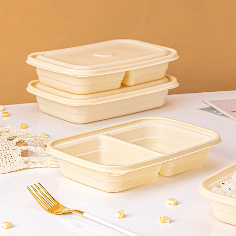 500ml Environmentally Friendly Disposable Corn Starch Two-Compartment Food Container Packed Lunch Box (TY-125)