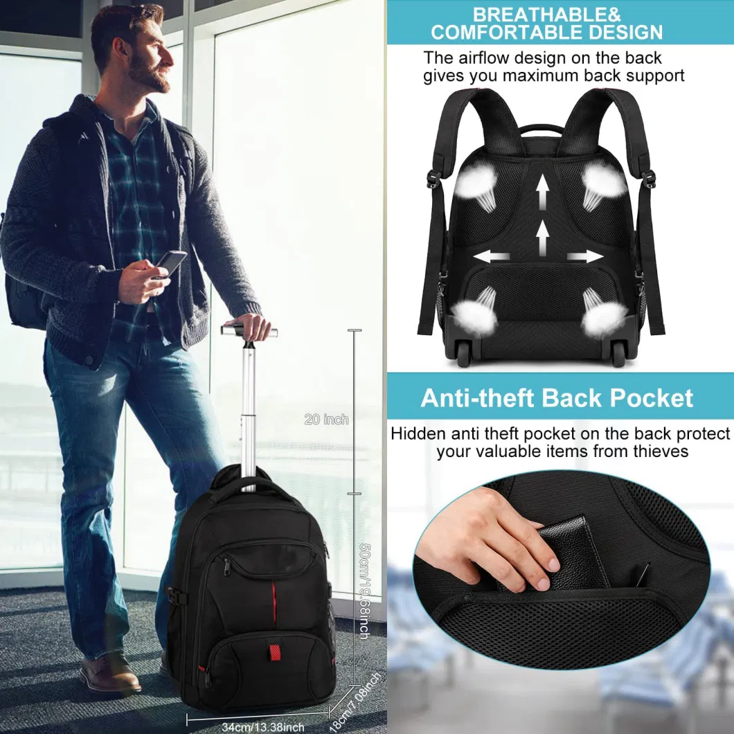 Waterproof Wheeled Travel Laptop Backpack Carry on Luggage Bag Trolley Suitcase Business College School Computer Rolling Backpack