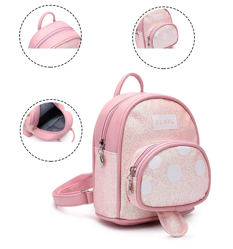 China Factory Dots Printing Colorful Mushrooms Design Blingbling Glitter Kids Schoolbag Travel Small Mini Children Girl Boy Backpack