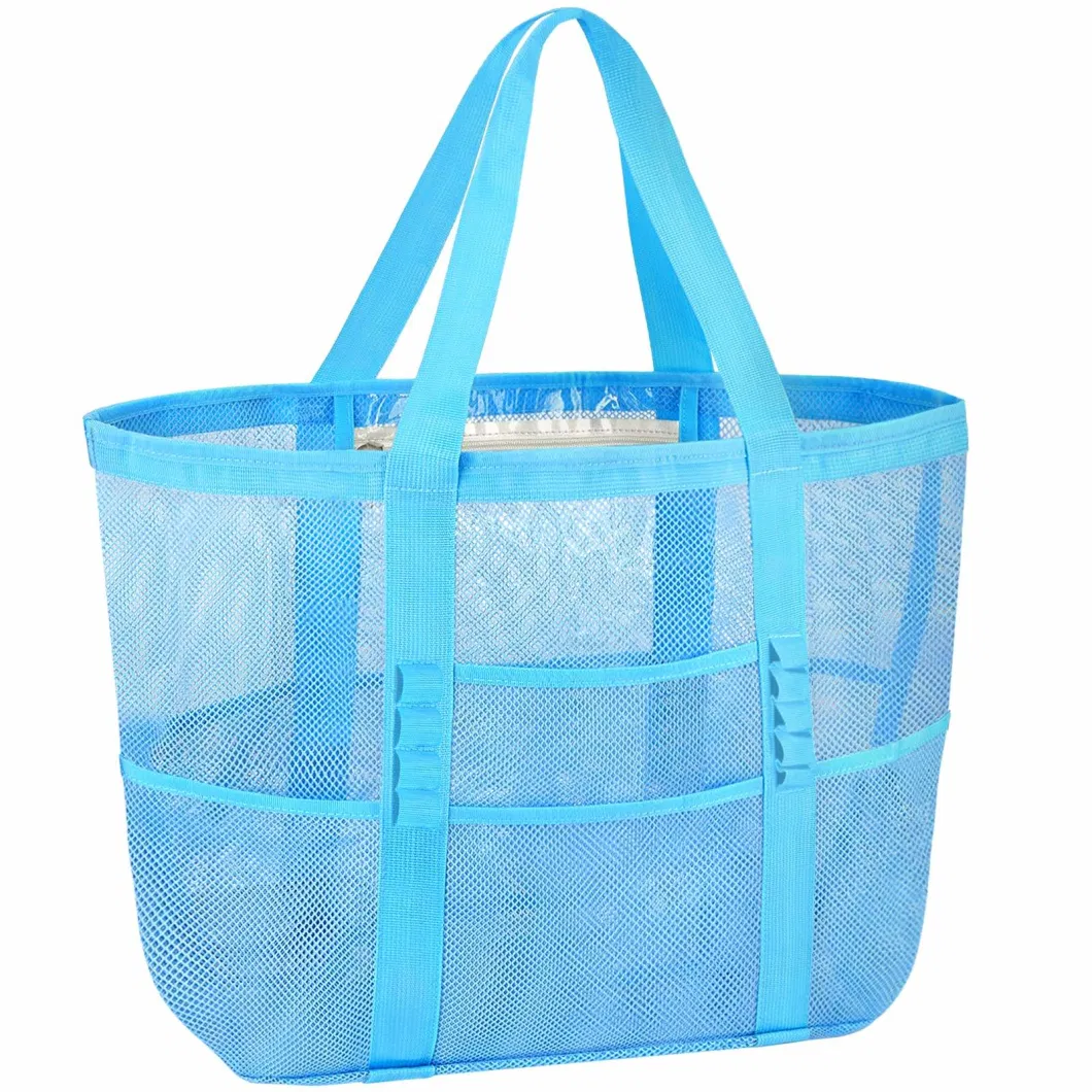 Custom Packaging Bag Nylon Mesh Beach Tote Bags for Women and Girls Handbags Wholesale Ladies Large Beach Shoulder Shopping Bag