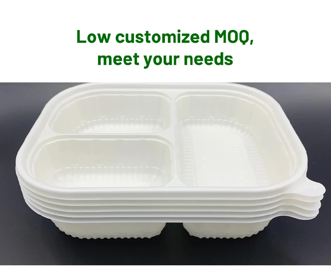 Four Compartment 1000ml White Takeout out Corn Starch Packed Lunch Box Disposable Container Takeaway Food Hot Meal Packaging