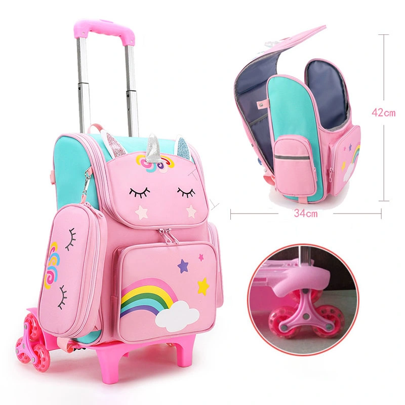 Factory Wholesale Custom Logo Unicorn School Bag Environmental Backpacks with Trolley