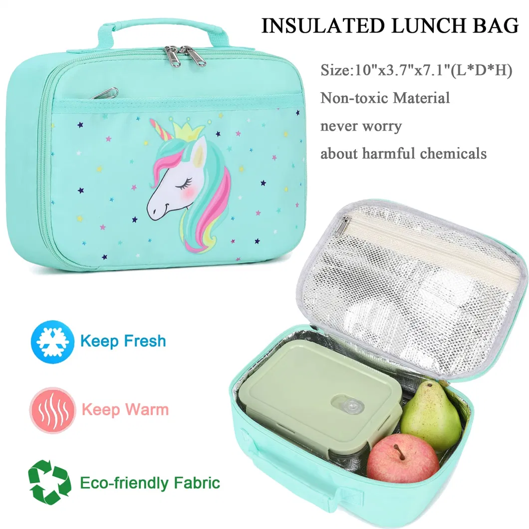 2 in 1 Lightweight Lunch Box Set Water-Resistant Comfortable Unicorn Kids Bookbag School Bag