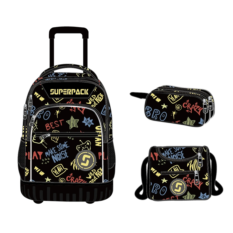 Customized Portable Student Trolley Bag 3 Set Kids Boys Girls Book Bags School Trolley Bag with Wheels