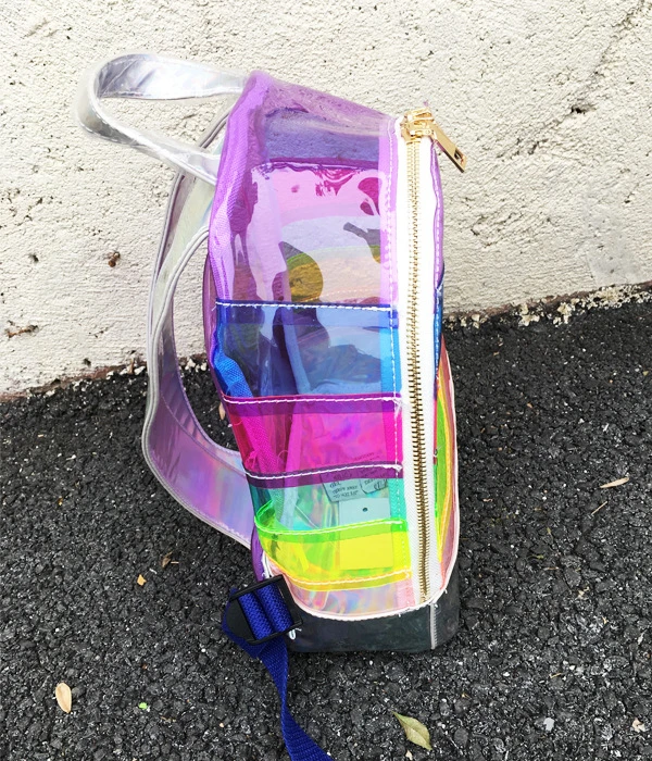 Rainbow Color Transparent School Backpack Custom Colorful Holographic PVC Backpack Bag