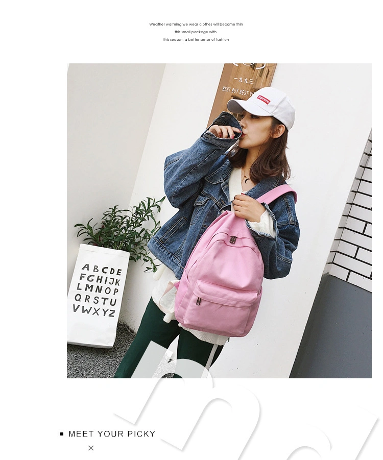 2021 Couple Backpack Canvas Middle School Student Backpack Japan and South Korea Travel Solid Color School Bag