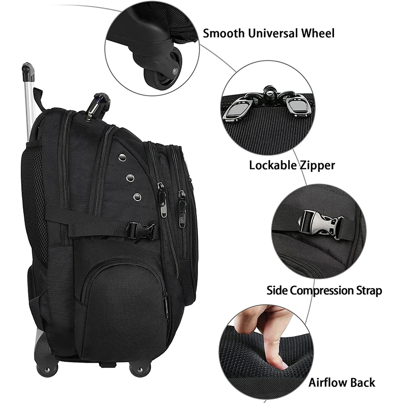 Hot Selling Travel Removable Outdoor Trolley Laptop Bag Business Rolling School Backpack