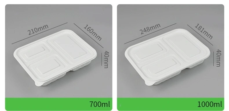 Four Compartment 1000ml White Takeout out Corn Starch Packed Lunch Box Disposable Container Takeaway Food Hot Meal Packaging