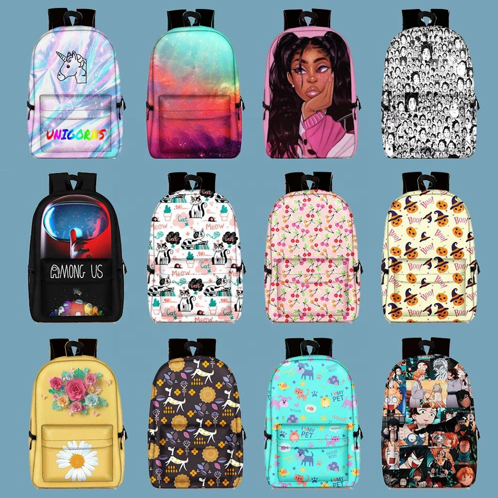 Low MOQ Customized Carton 3D Printing Backpack Men Women Children Student School Print Bag