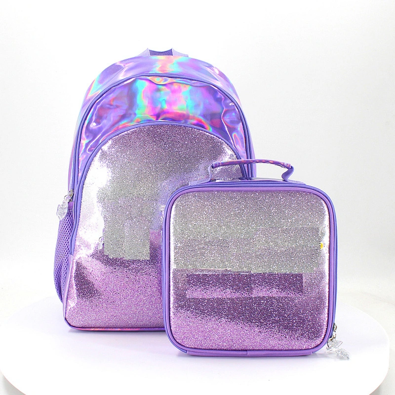 Wholesale Purple Shiny Holographic Glitter Girl School Back Bags