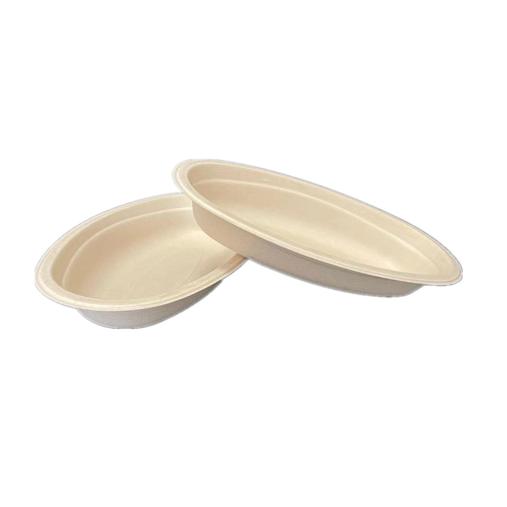 Disposable Sugarcane Pulp Biodegradable Takeaway Packed Lunch Box Oval Bowl (L-204)