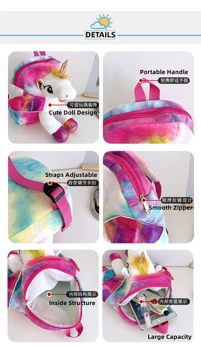 Mochilas Animes Children Unicorn Cute Mini Doll School Bag Plush Animal Backpack