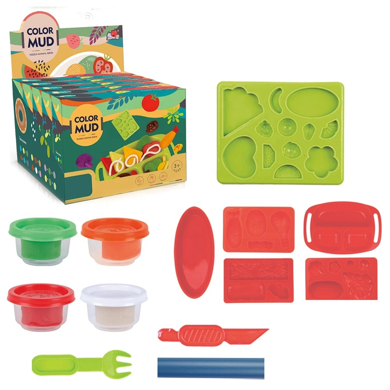 Safe and Non-Toxic Kitchen Food DIY Modeling Mud Color Clay Toy Set Little Chef Cooking Packed Lunches Play Dough Soft Clay