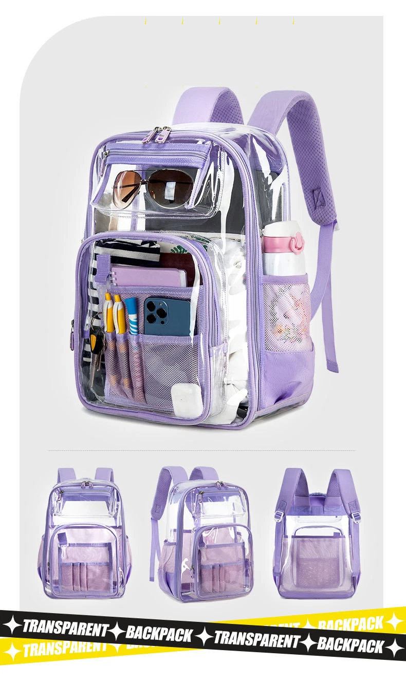 Transparent Male Female Students Backpack with Waterproof Large Capacity Middle High School Grade Carrier Bag