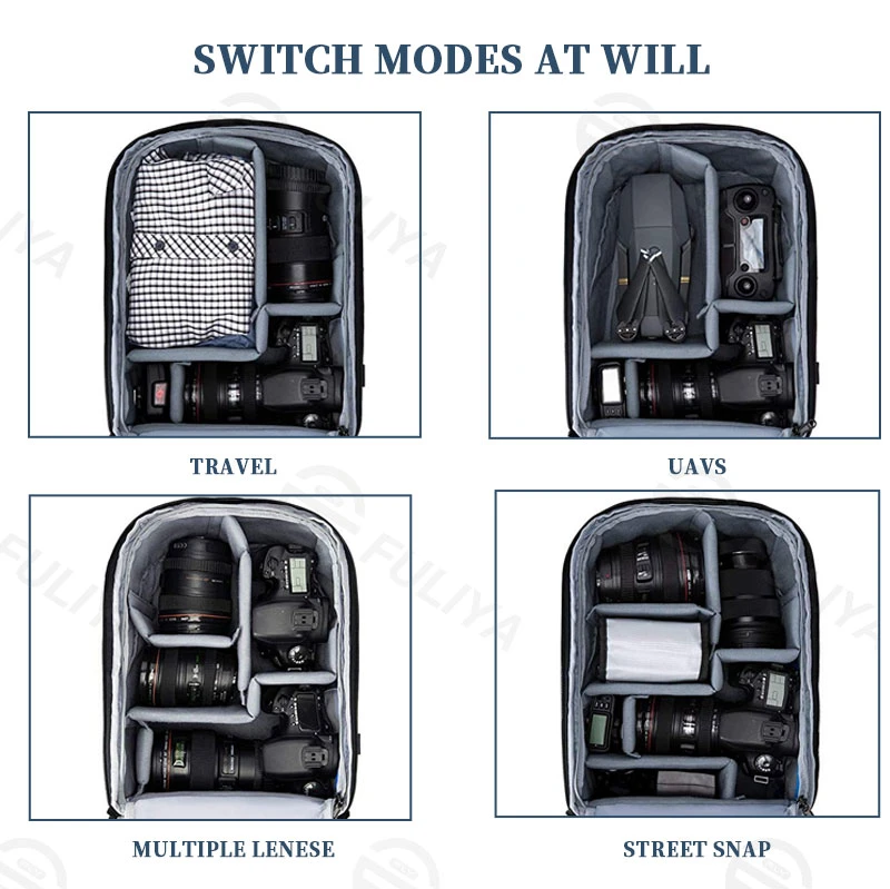 Fuliya Outdoor Digital Camera Backpacks with Laptop Compartment Custom Travel Camera Backpack Waterproof