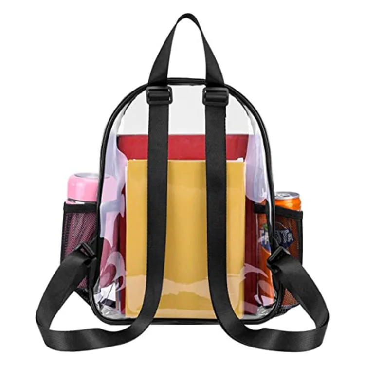 Clear Transparent Stadium Approved Heavy Duty PVC Backpack with Side Mesh Bag