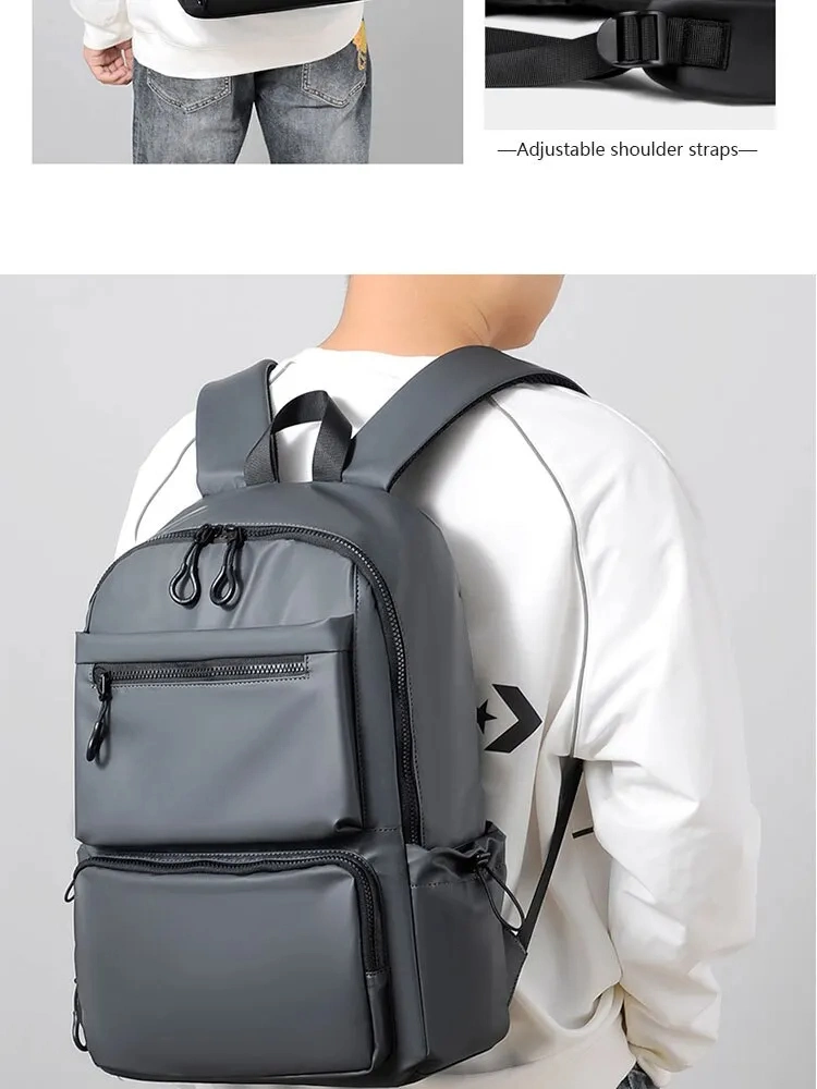 14 Inch Backpack Large Capacity Travel Leisure Solid Color PU Computer Backpack Fashion Casual Bag