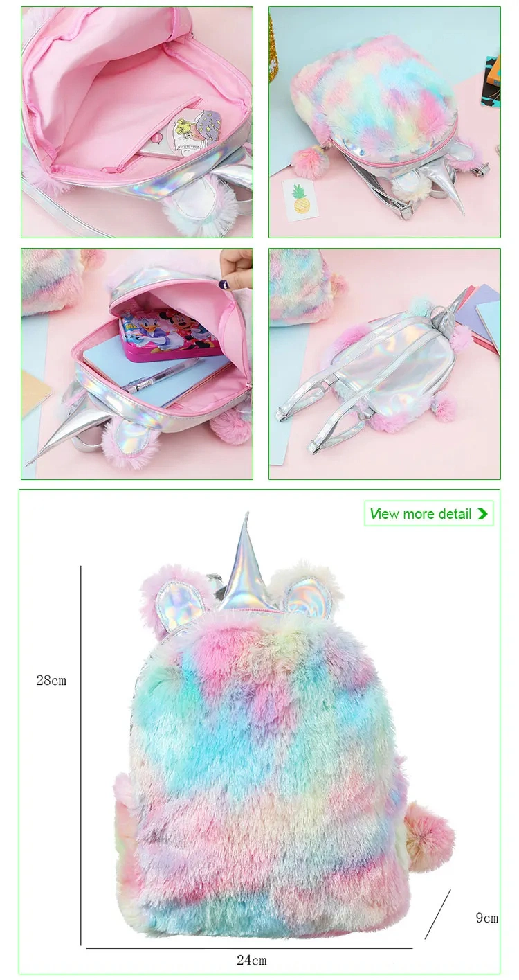 Fashion Bag Girls Plush Pink Travel Backpack Kids Cute Unicorn School Bags Charm Unicorn Backpack