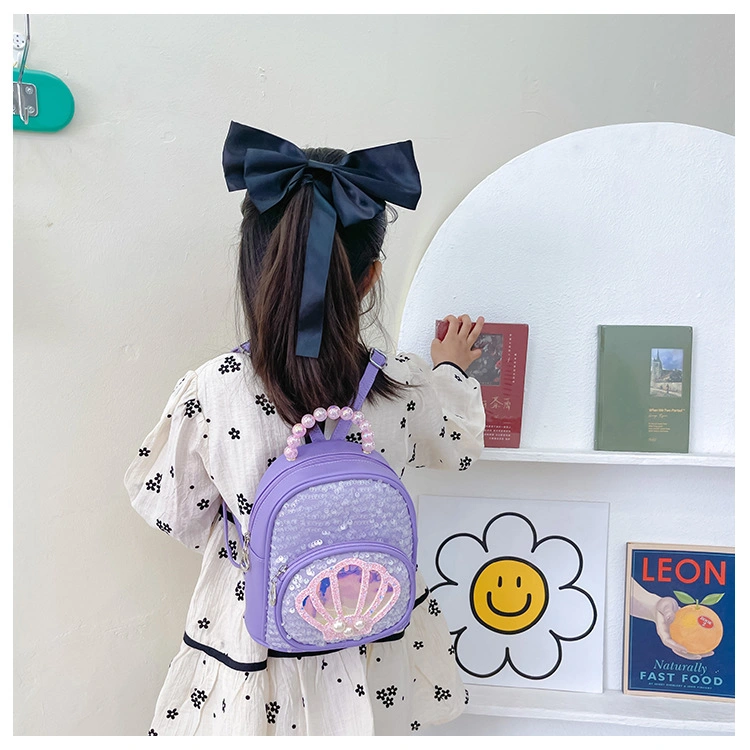 Fashion Pearl Shell Children&prime;s School Backpack PU Sequins Cute Girls Travel Backpack Kids Bag