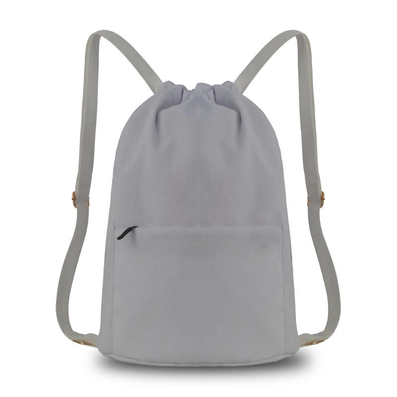 Customized Color Size Luxury Children Shopping Sport School Students Storage Gift Organic Canvas Cotton Drawstring Backpack Bag with Pockets Adjustable Strap