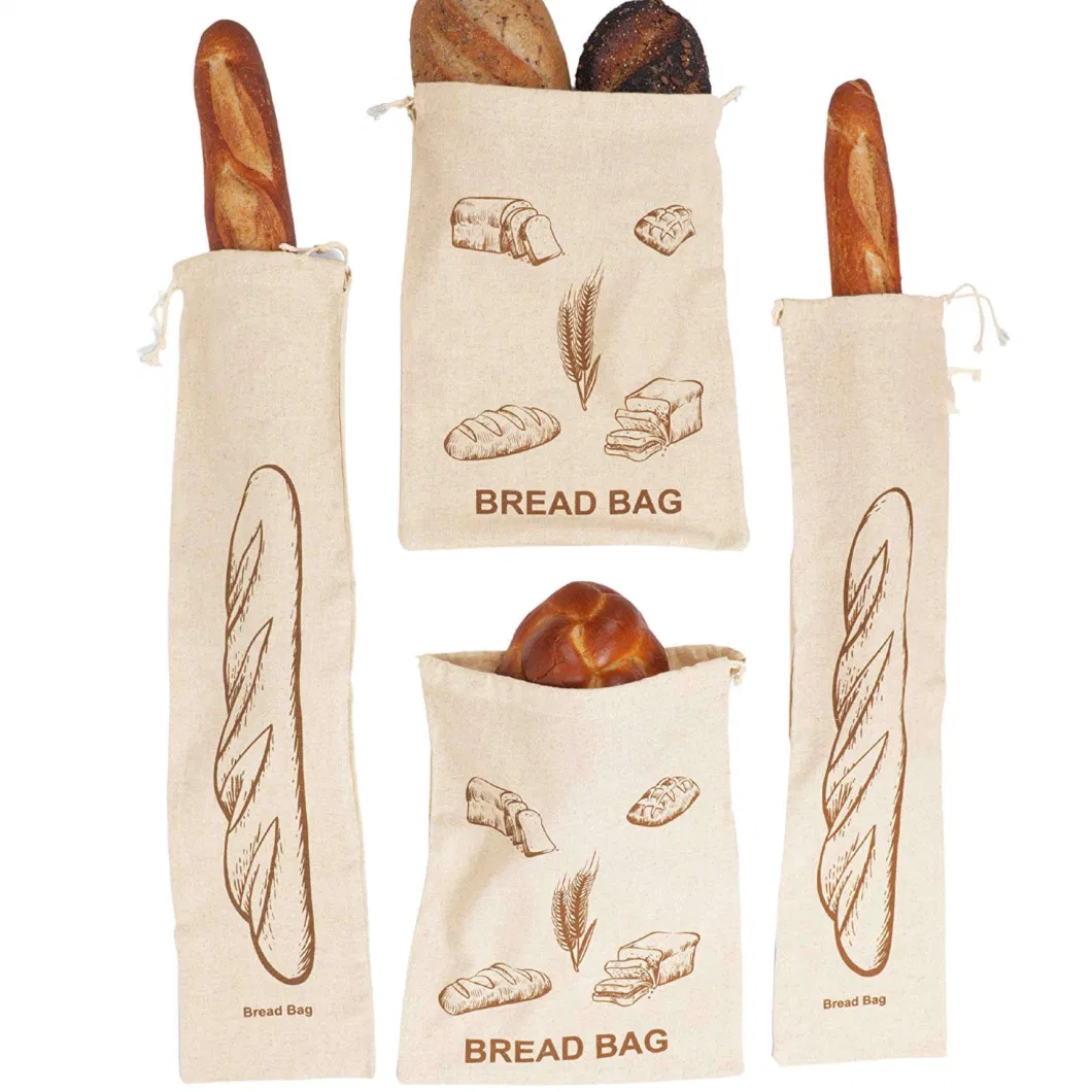 LFGB Gots Linen Loaf Bread Packing Bag Personalized Printed Organic Cotton Biodegradable Bread Bag