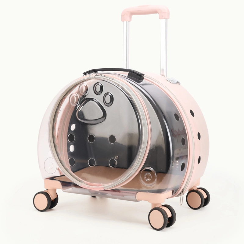 Fully Transparent Bubble Airline Approved Pet Carrier Backpack on Wheels Stroller Trolley Case
