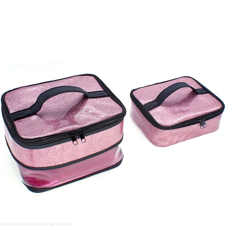 PVC Makeup Bag Double Layer Cosmetic Bag Toiletry Bag for Girls