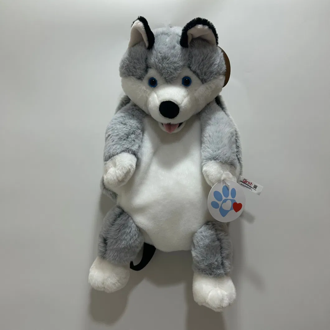 Plush Husky Backpack with Discharging Printing Fur for Child and Adults