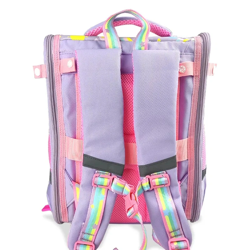 Easy Storage Cute Cartoon Pattern Rainbow Canvas Kid School Backpack for Girls