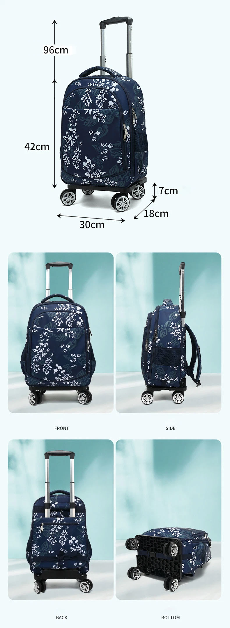 Children Lightweight School Bag Backpack on Wheels Detachable Trolley School Bags