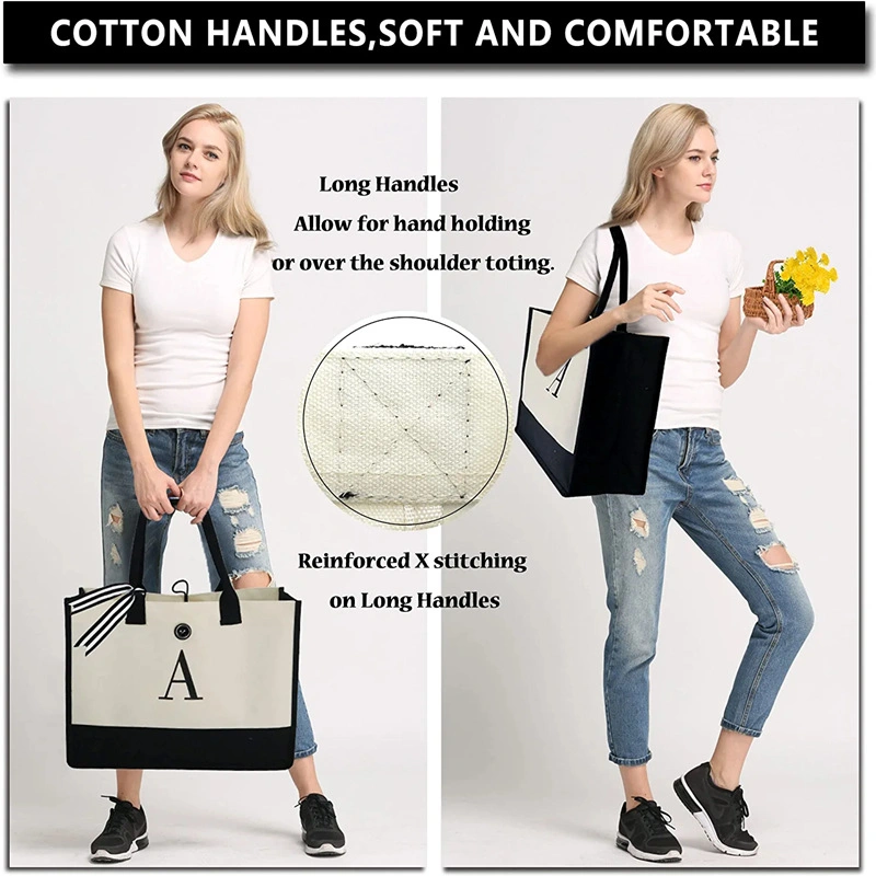 Customized Logo Cotton Linen Canvas Letter Beach Canvas Shopping Bag
