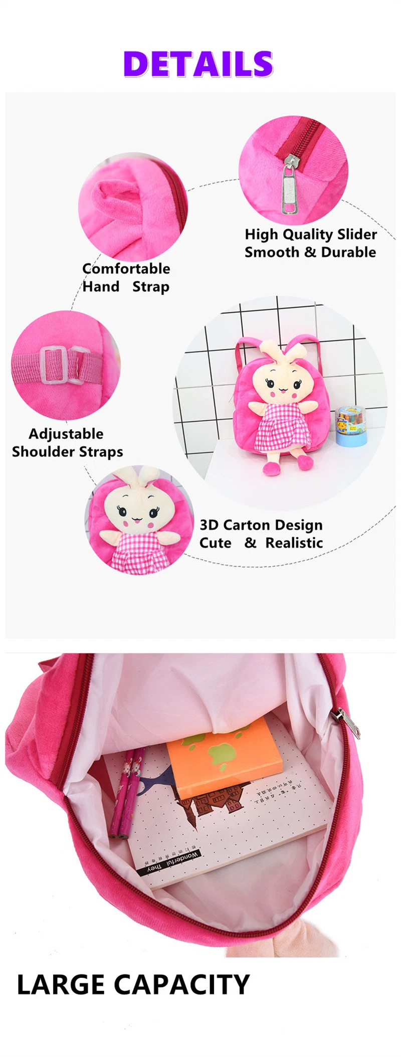 Preschool Kindergarten Cartoon Kids Bagpack Rabbit Backpack for Girl