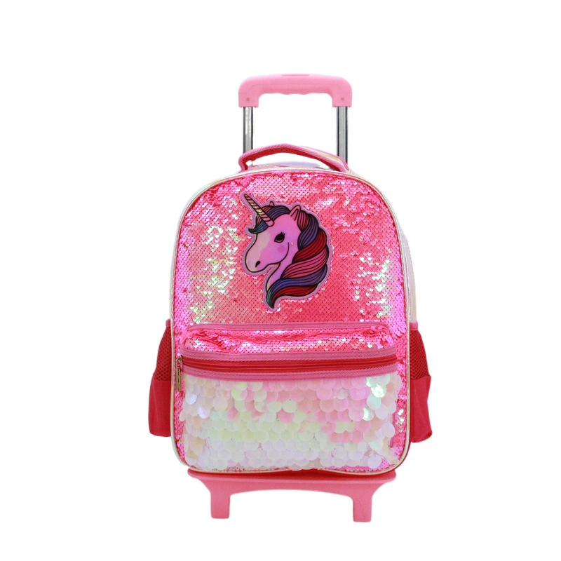 Kids Unicorn Sequins School Bag with Wheels for Girls Trolley Backpack