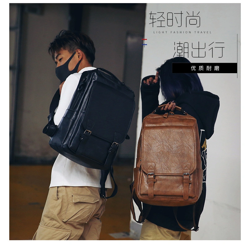 Manufacturers Wholesale Outdoor Sports Computer Bag Student Schoolbag Men PU Leather Clamshell Front Pockets fashion Bacpack Daliy Usage Business Backpack