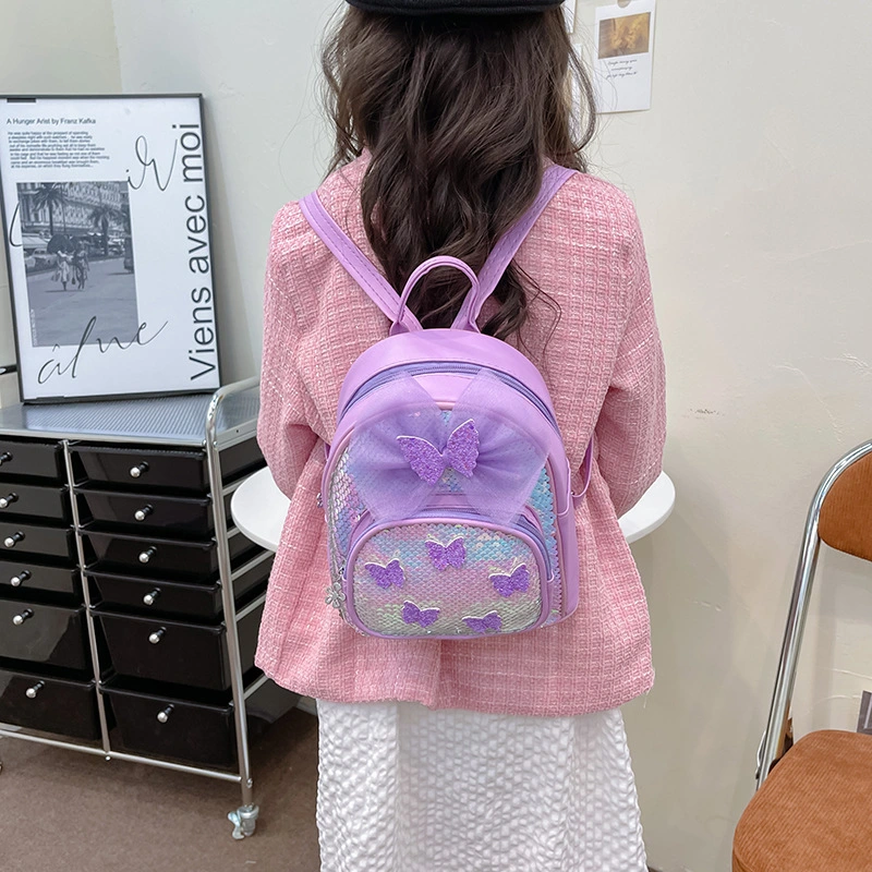 New Style Shiny Cute Schoolbag Delicate Hot Style Girls Glitter Double Shoulder Bag Fashion PU Leather Woman Backpack