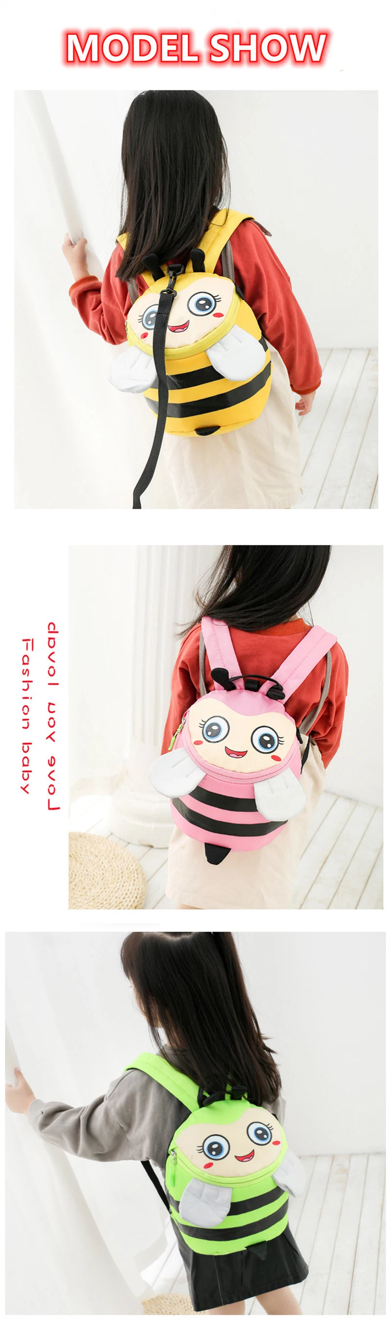 Bee Canvas Cute Lightweight Kids Girls Toddler School Anti Lost Backpack Bag