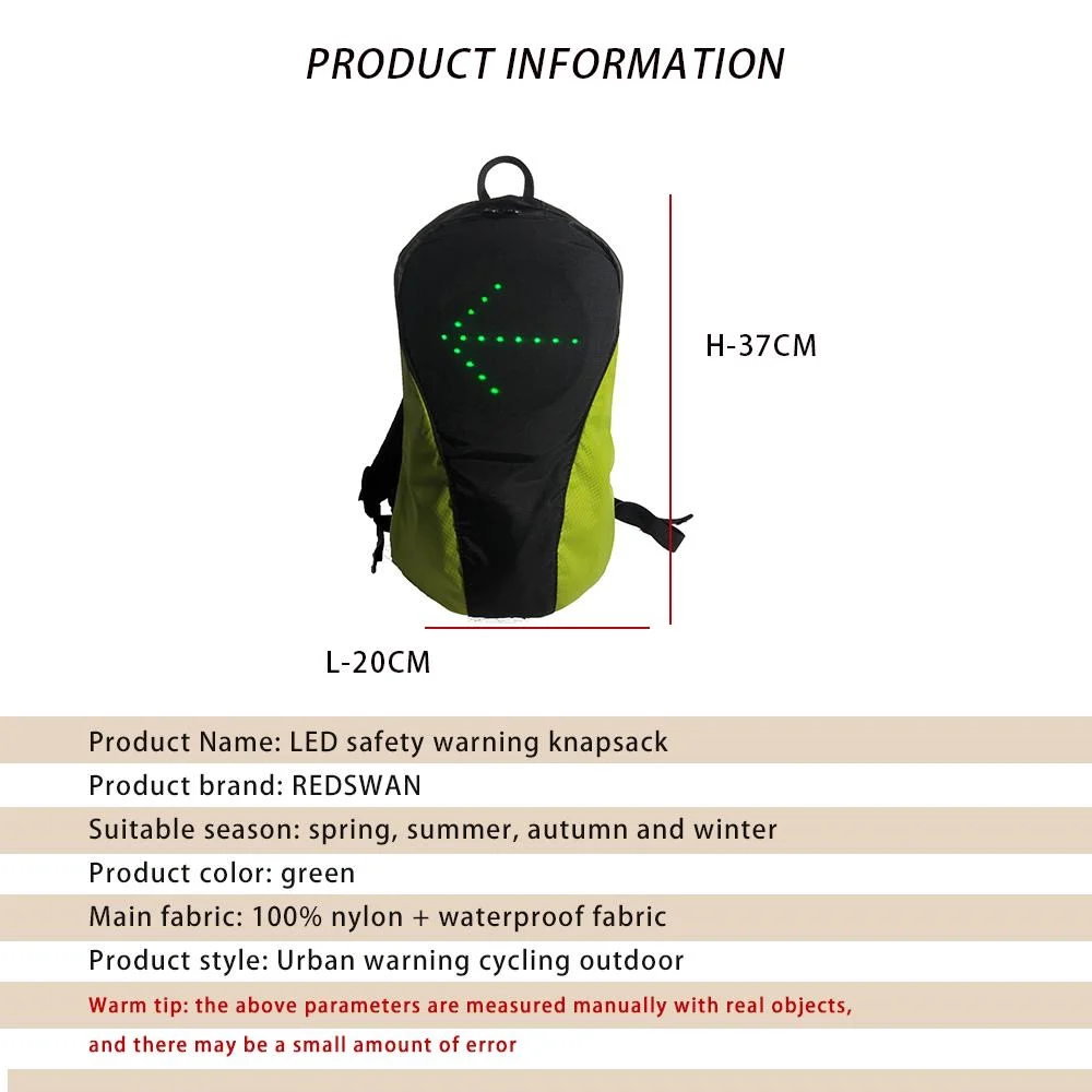 LED Backpack with Direction Indicator USB Rechargeable Bag Safety Light for Cycling at Night Suitable for Scooters RS-1904293-1 Price 15% off