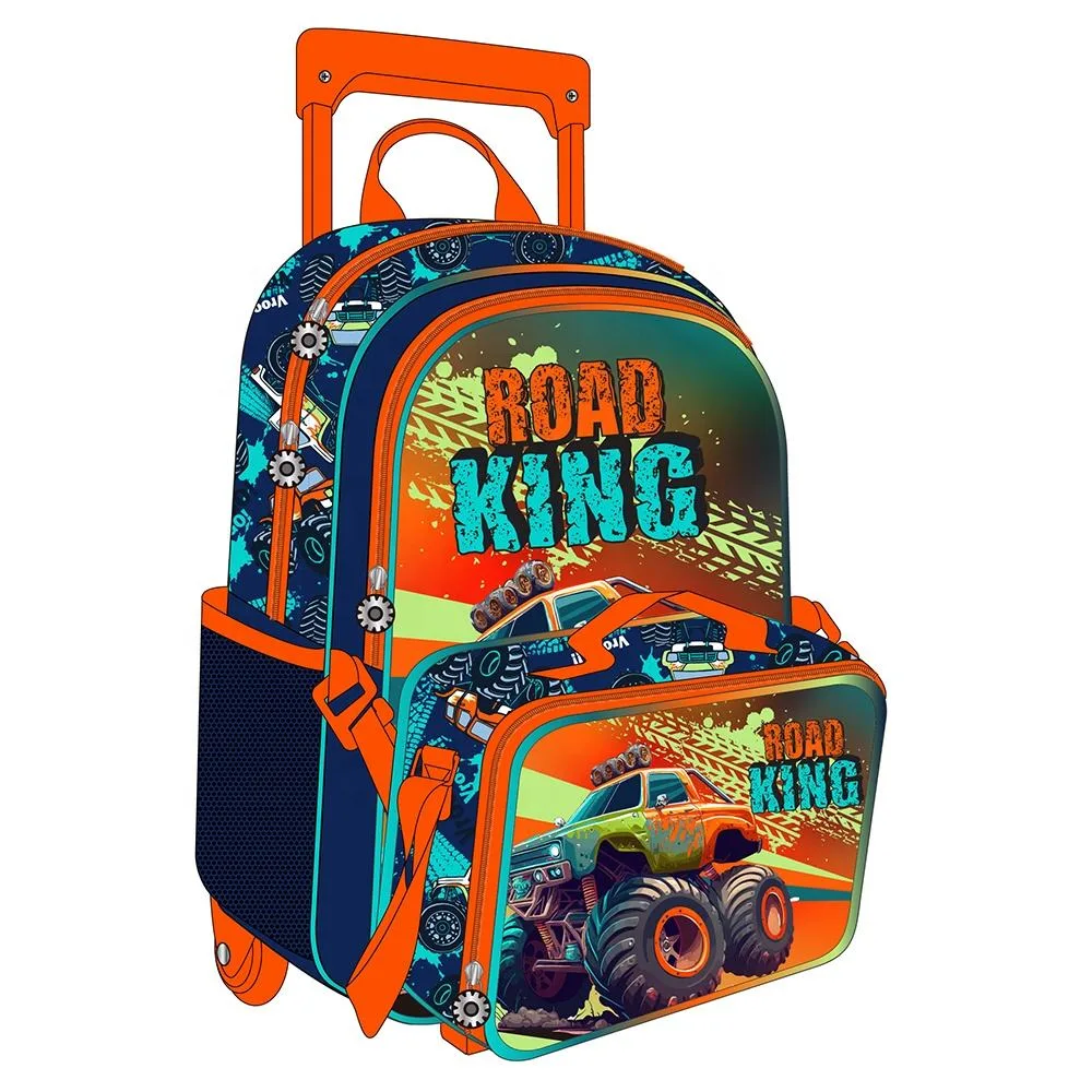 High Capacity Children 3 PCS Set School Rolling Backpack with Wheels 17 Inch Cartoon Kids Trolley Bag