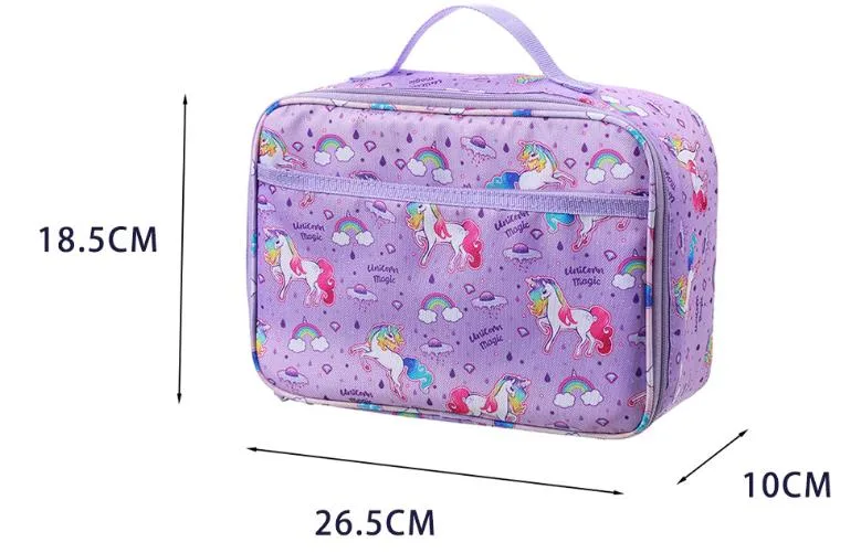 Aohea High Quality Custom Cartoon Prints Cute Reusable Portable Insulated Lunch Box Thermal Cooler Bags for School Kids Girls