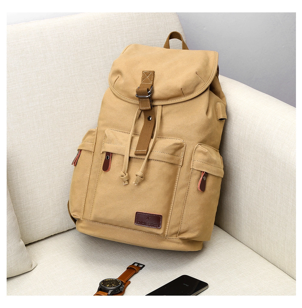 Men Canvas Bucket Students Backpack School Bag Casual Luggage Laptop Bags with USB Charge