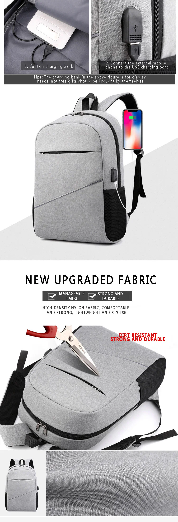 Custom Design Oxford Large Capacity Men&prime;s Shoulder Bags Rucksack USB Charging Youth Backpack