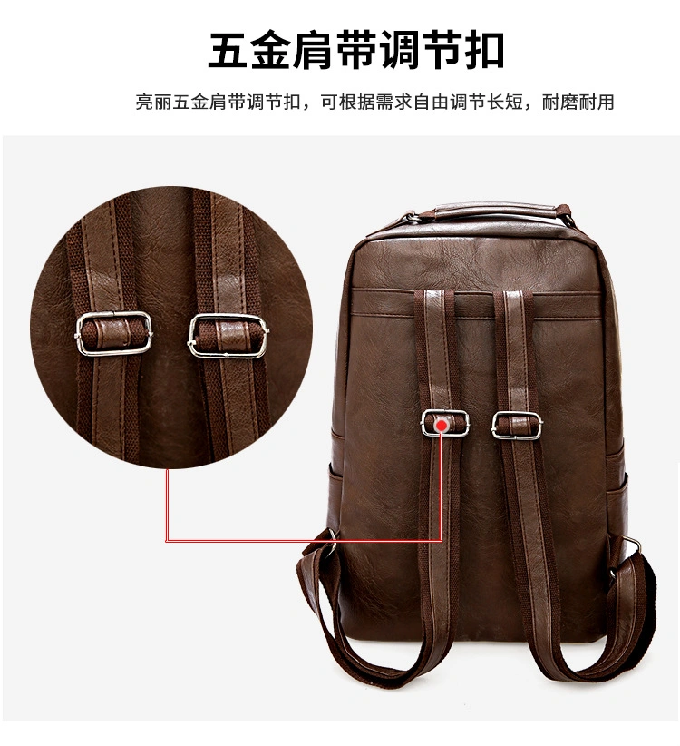 Manufacturers Wholesale Outdoor Sports Computer Bag Student Schoolbag Men PU Leather Clamshell Front Pockets fashion Bacpack Daliy Usage Business Backpack