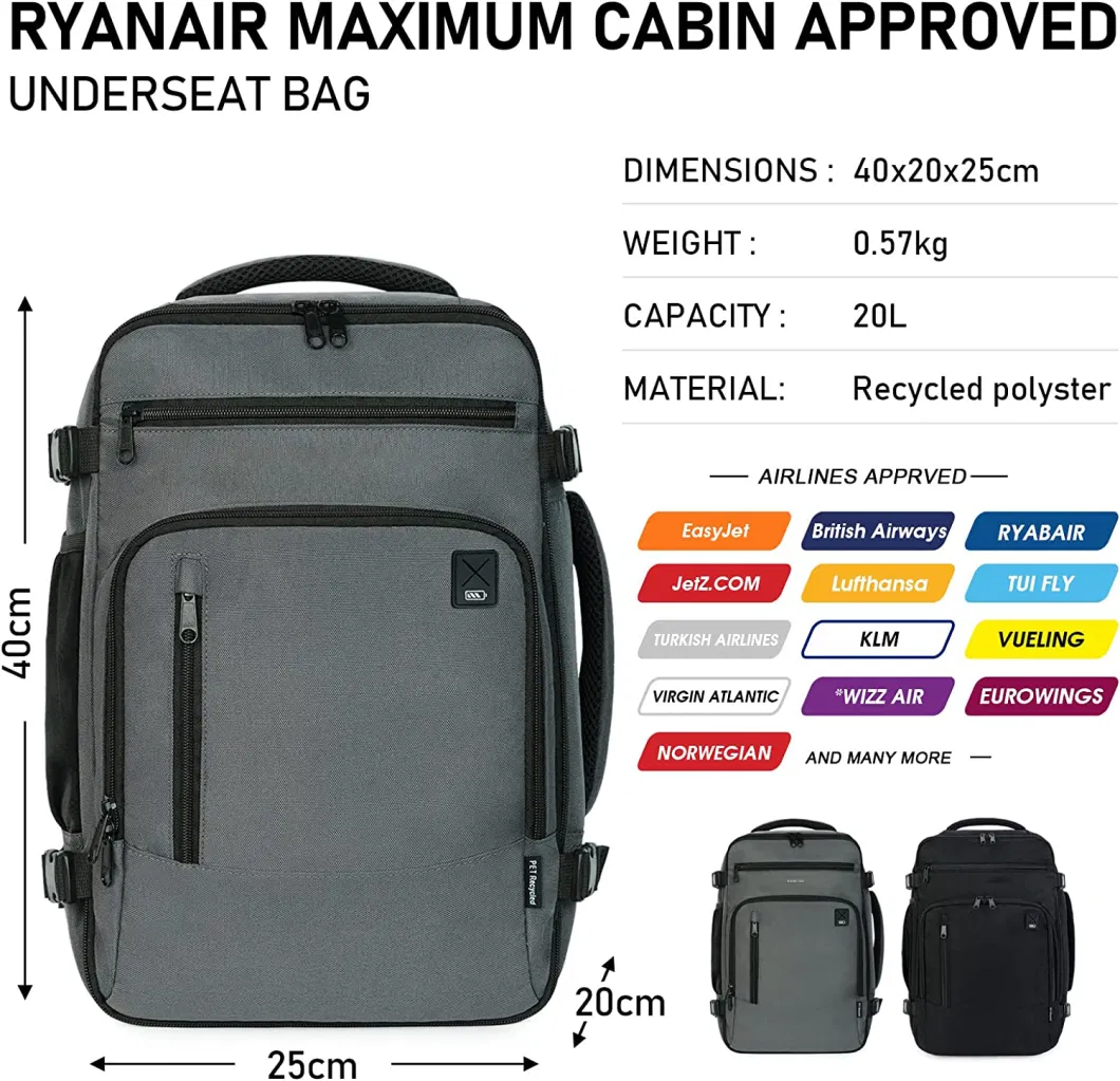 Waterproof Recycled Cabin Bag Travel Hand Luggage Backpack