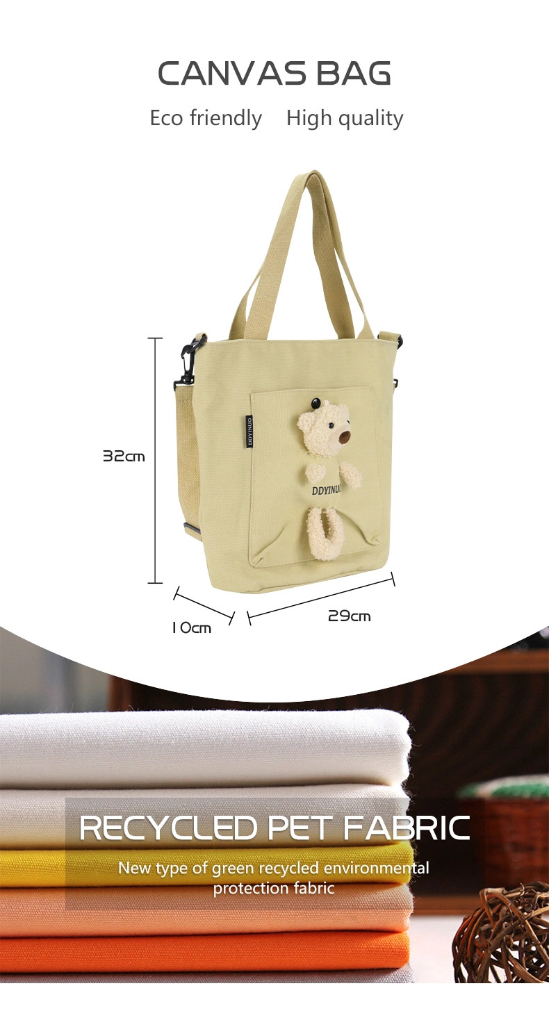 Custom Cute Design Girls Grocery Packaging Cotton Canvas Tote Bag with Shoulder
