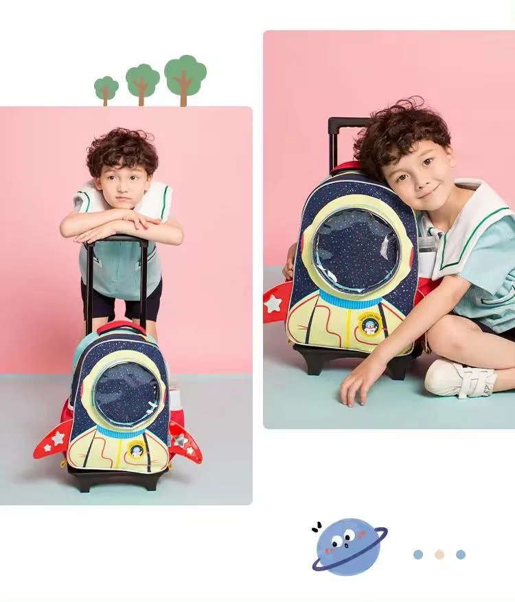 Detachable Dual-Purpose Trolley Backpack for Elementary School Students Cartoon Children&prime;s Trolley Luggage