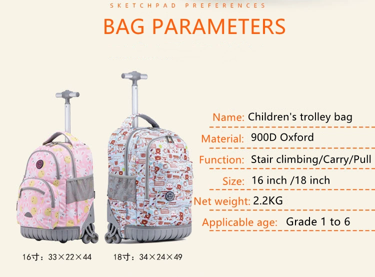 Custom Large Capacity Children School Trolley Backpack with Wheels