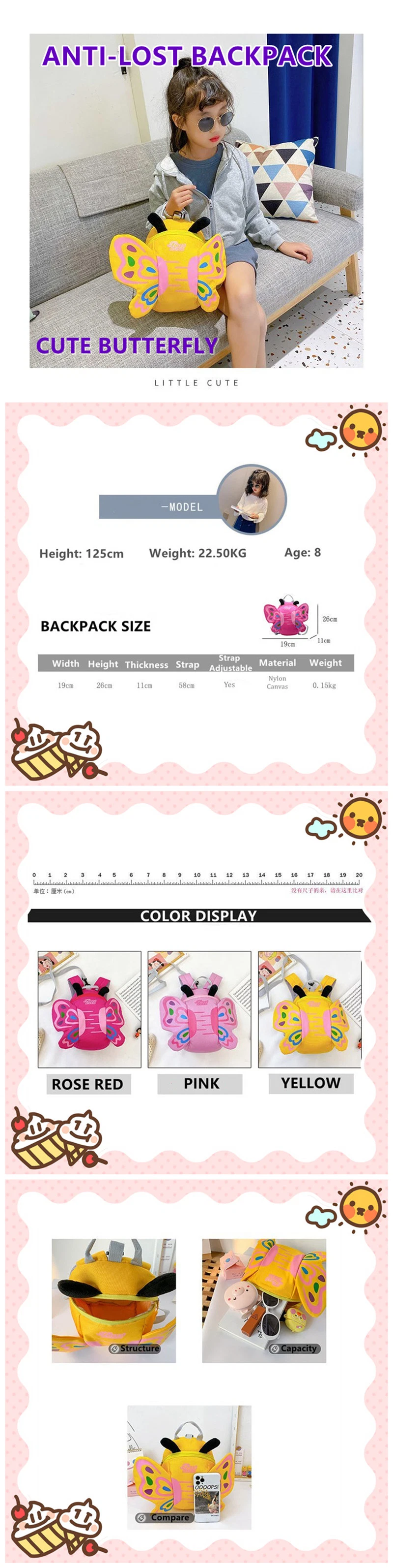 Factory Direct Wholesale New Cartoon Schoolbag 1-3-6 Children Anti-Lost Bag Butterfly Backpack