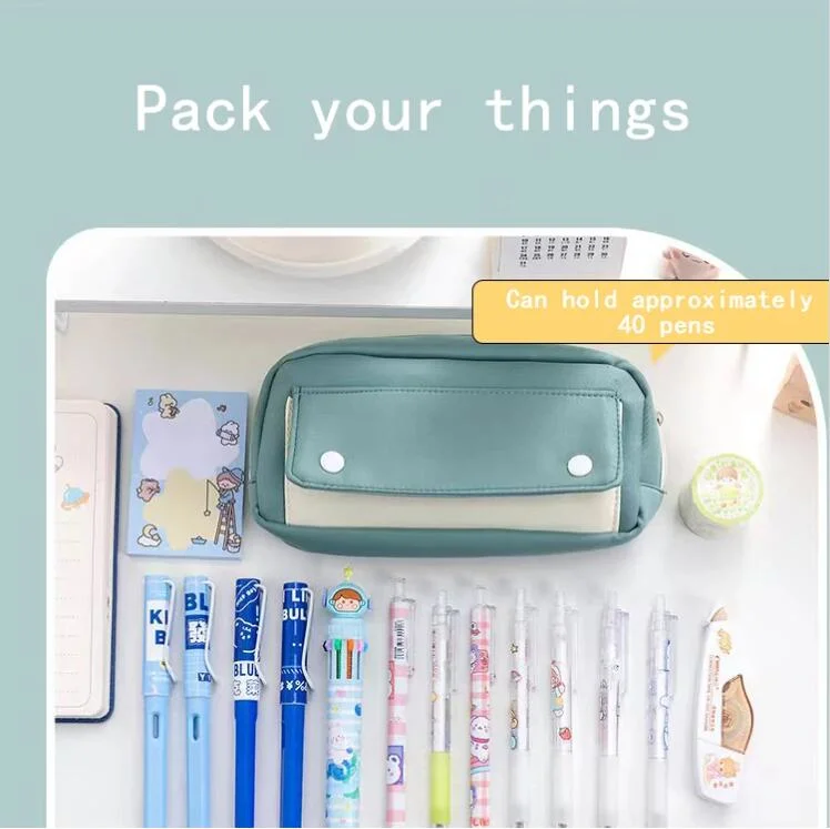 2023 New School Pencil Case Kids Large Capacity Simple Clamshell Button Stationery Bag Marker Pen Storage for Boys Girls Student